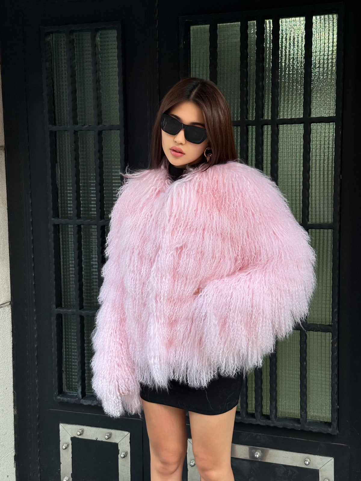 Handmade Sweet Pink Tibetan Fur Coat: Shaggy short Lamb Fur Jacket For Women