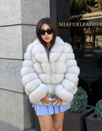 White Fox Fur Jacket for Women | Handmade Natural Luxury Winter Fur Coat