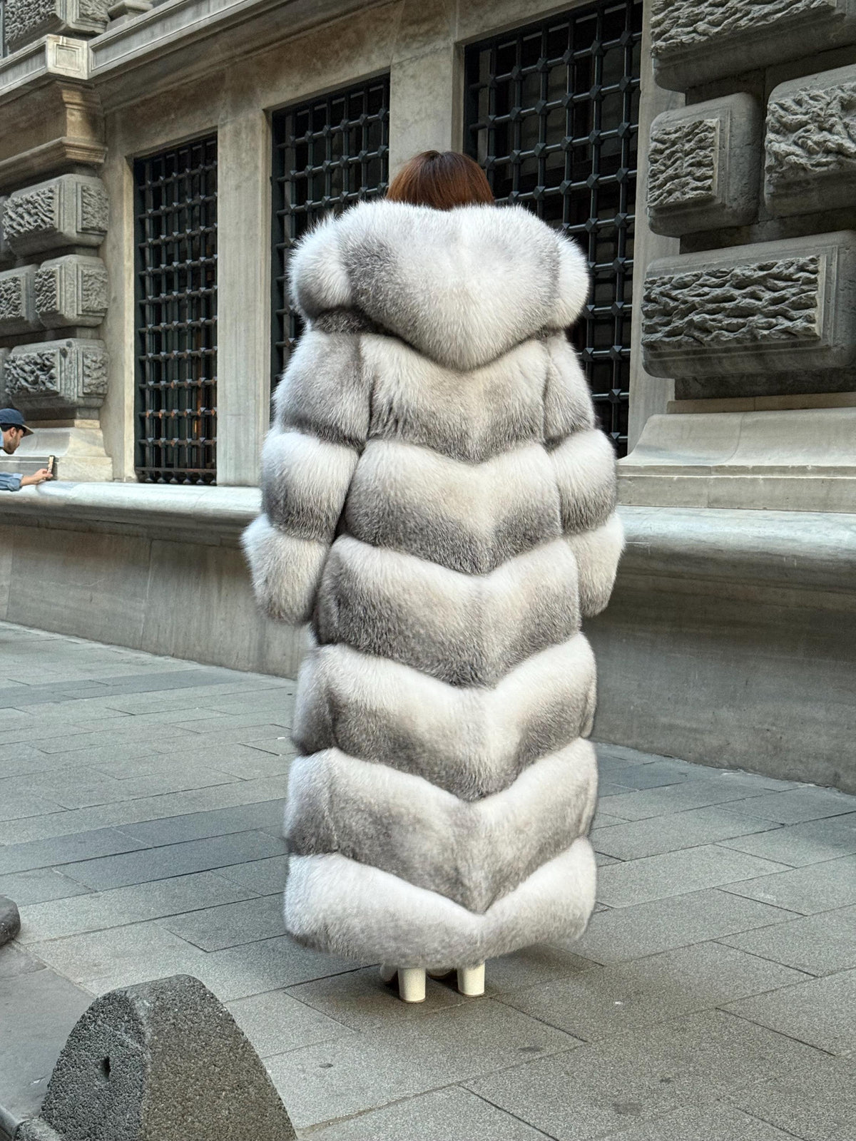 Handmade White Shadow Frost Fox Fur Coat: Luxury Long Hooded Winter Jacket For Women