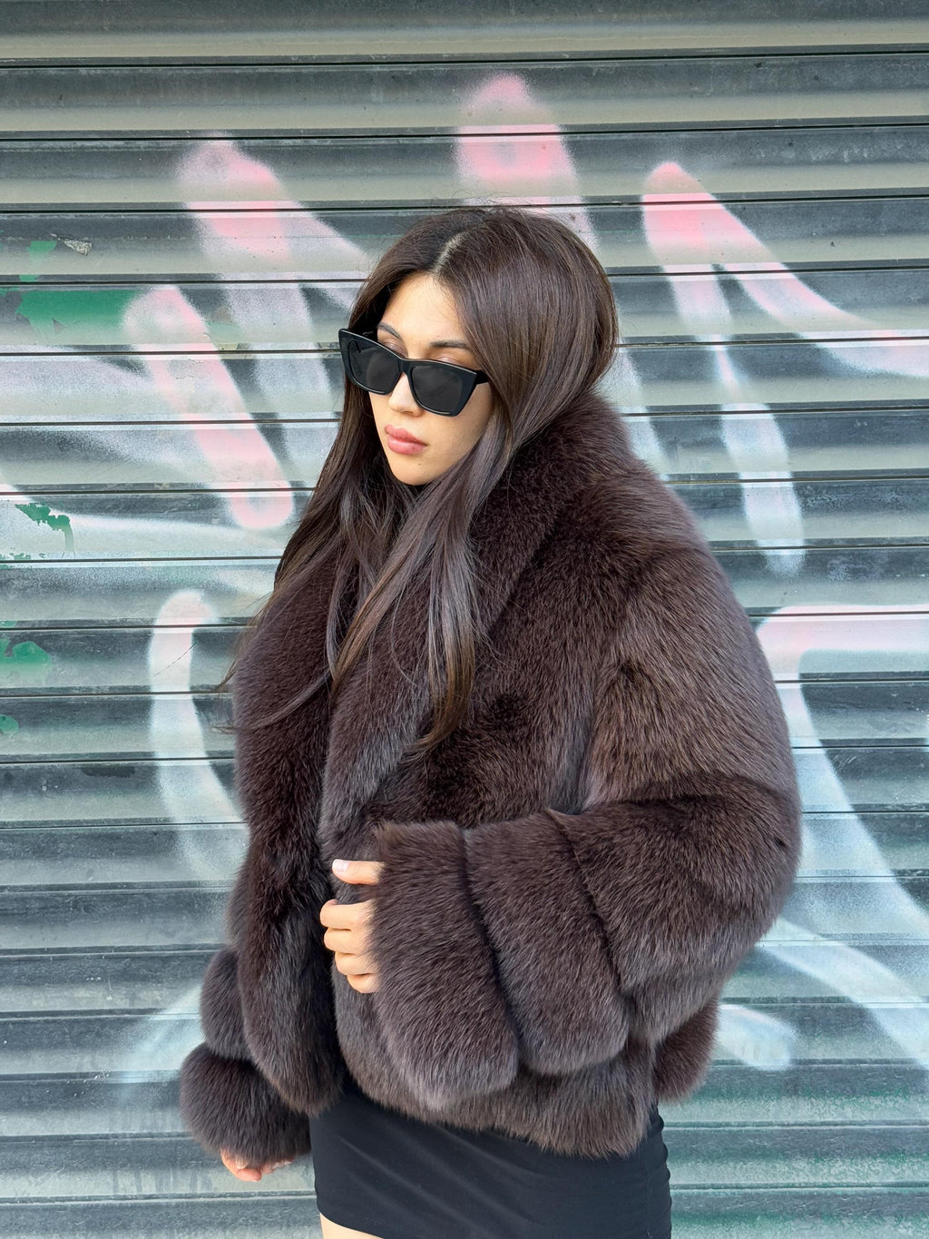 Dark Brown Fox Fur Jacket: Women’s Handmade Luxury Short Fox Fur Coat