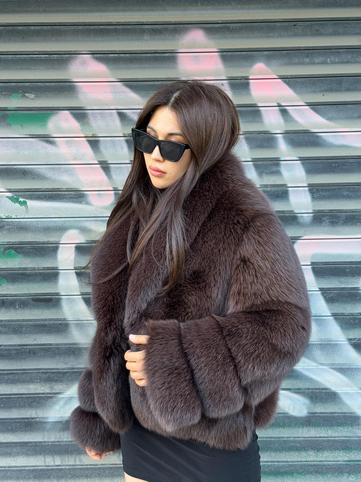 Dark Brown Fox Fur Jacket: Women’s Handmade Luxury Short Fox Fur Coat