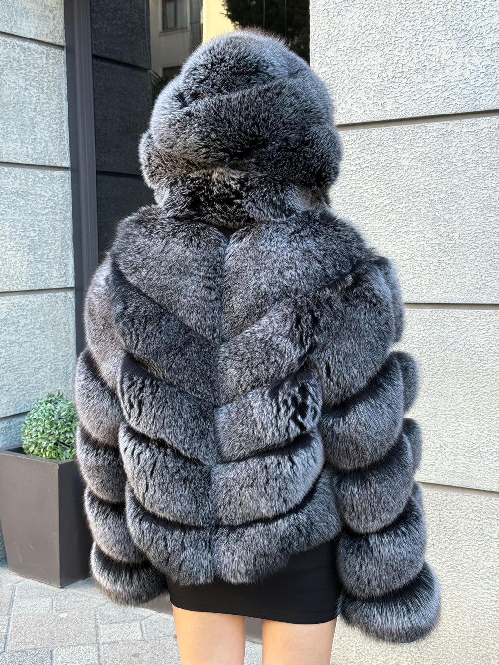 Silver Fox Fur Jacket: Detachable Hood Sleeves Fox Fur Coat.. Frost Fox Fur Jacket.- Women Fox Fur Coat__ Warm Winter Fur Coat