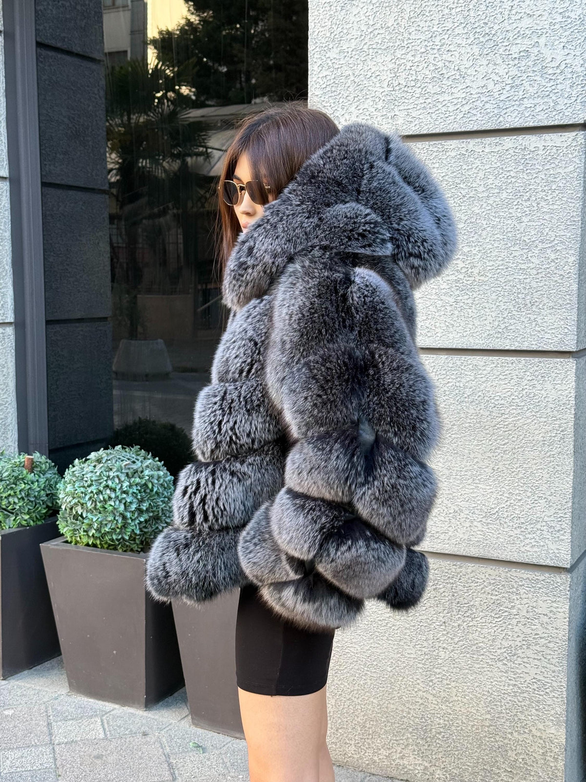 Silver Fox Fur Jacket: Detachable Hood Sleeves Fox Fur Coat.. Frost Fox Fur Jacket.- Women Fox Fur Coat__ Warm Winter Fur Coat