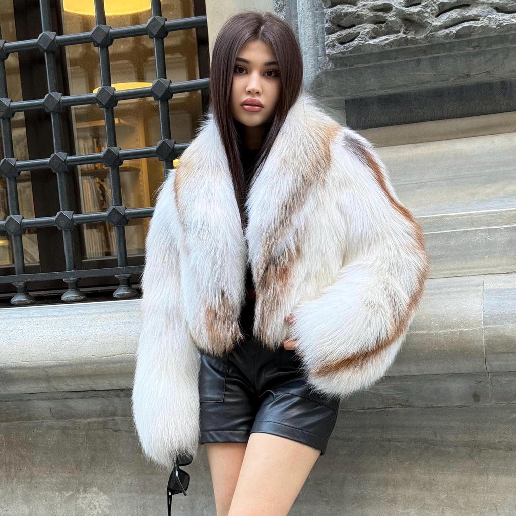 Creamy White Argentina Fox Fur Jacket, Women’s Short Fur Coat