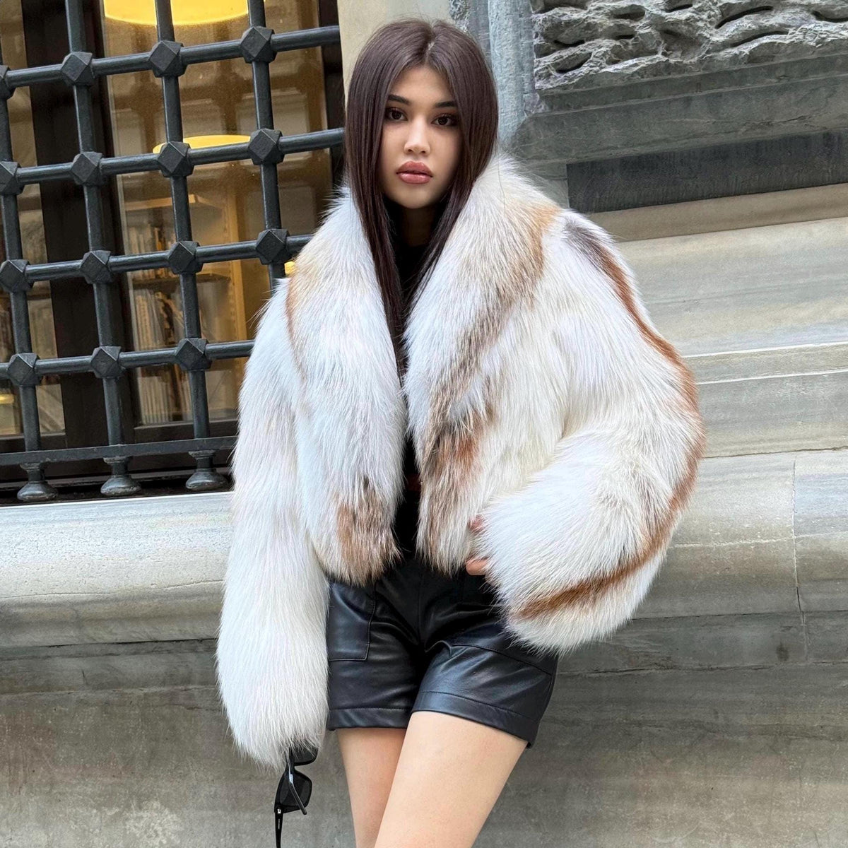 Creamy White Argentina Fox Fur Jacket, Women’s Short Fur Coat