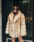Gold Beige Fox Fur Jacket: Women’s Handmade Fur Coat