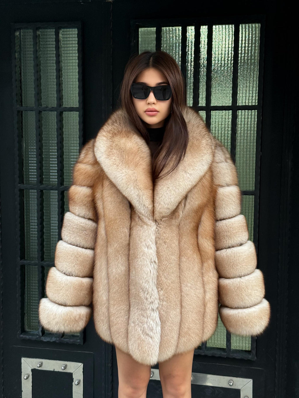 Gold Beige Fox Fur Jacket: Women’s Handmade Fur Coat