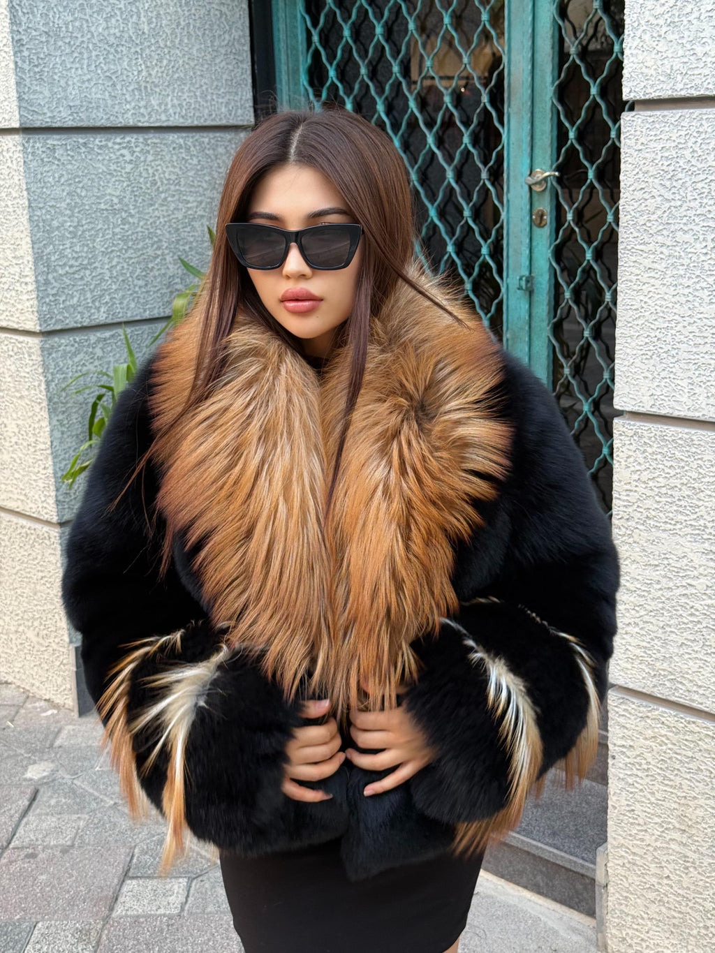 Black Fox Fur Jacket, Collar Golden Fox Fur Jacket..- Argentina Fox Fur Coat./ Women Fox Fur Jacket..- Premium Fox Fur