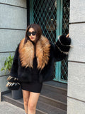 Black Fox Fur Jacket, Collar Golden Fox Fur Jacket..- Argentina Fox Fur Coat./ Women Fox Fur Jacket..- Premium Fox Fur