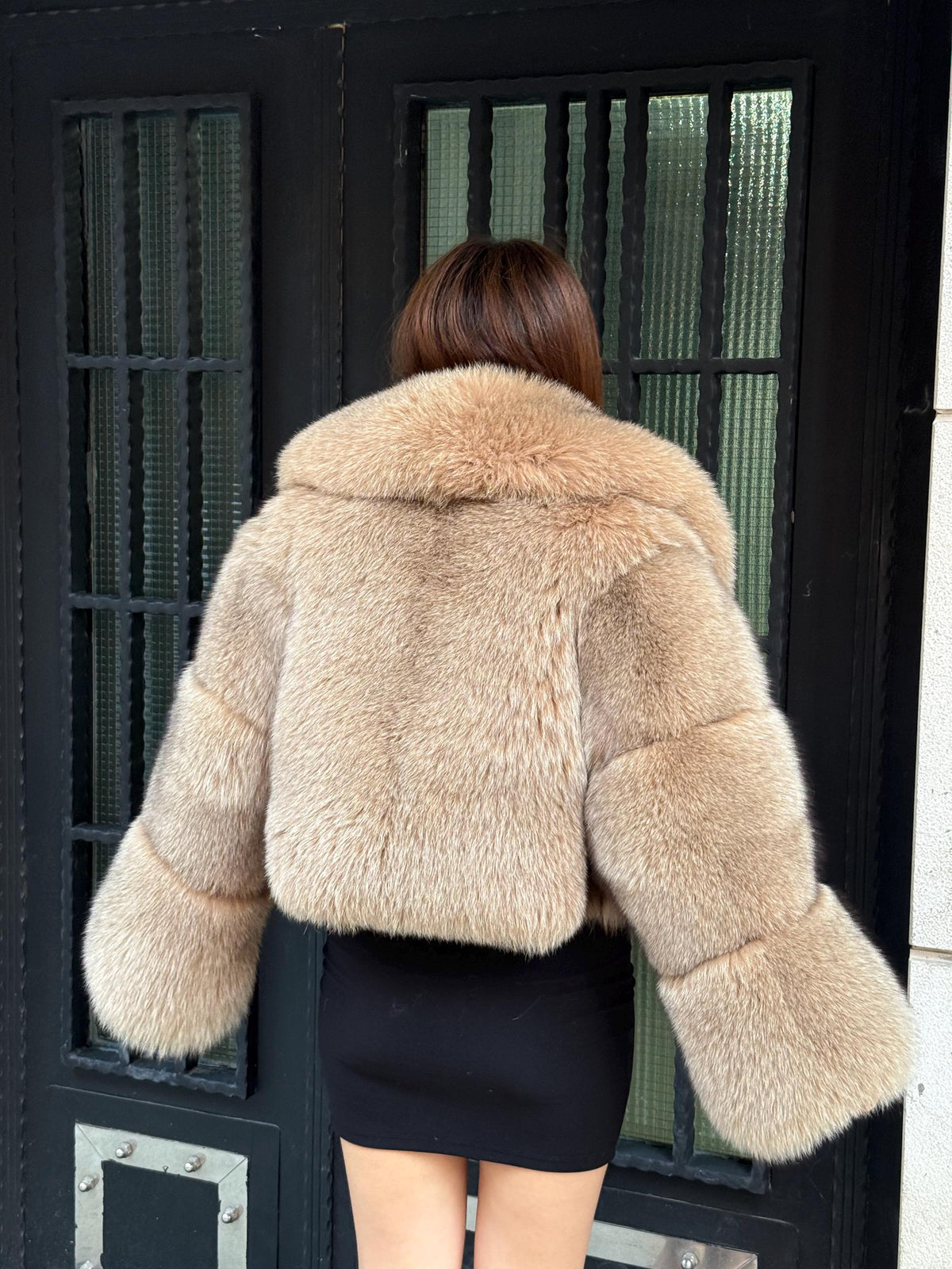 Women’s Camel Fox Fur Jacket: Handmade Luxury Short Winter Fur Jacket