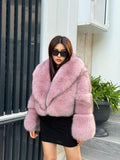 Women Pink Fox Fur Jacket, Handmade Winter Cropped Short Fur Coat