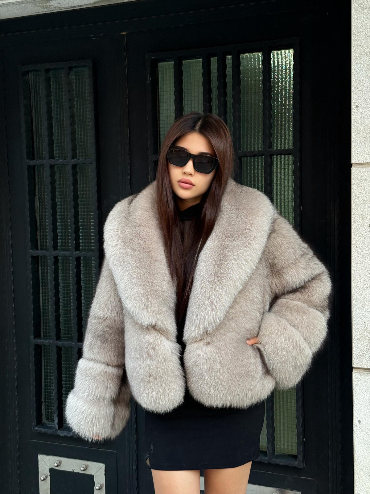 Women’s Beige Fox Fur Coat, Luxury Handmade Full Skin Winter Fur Coat