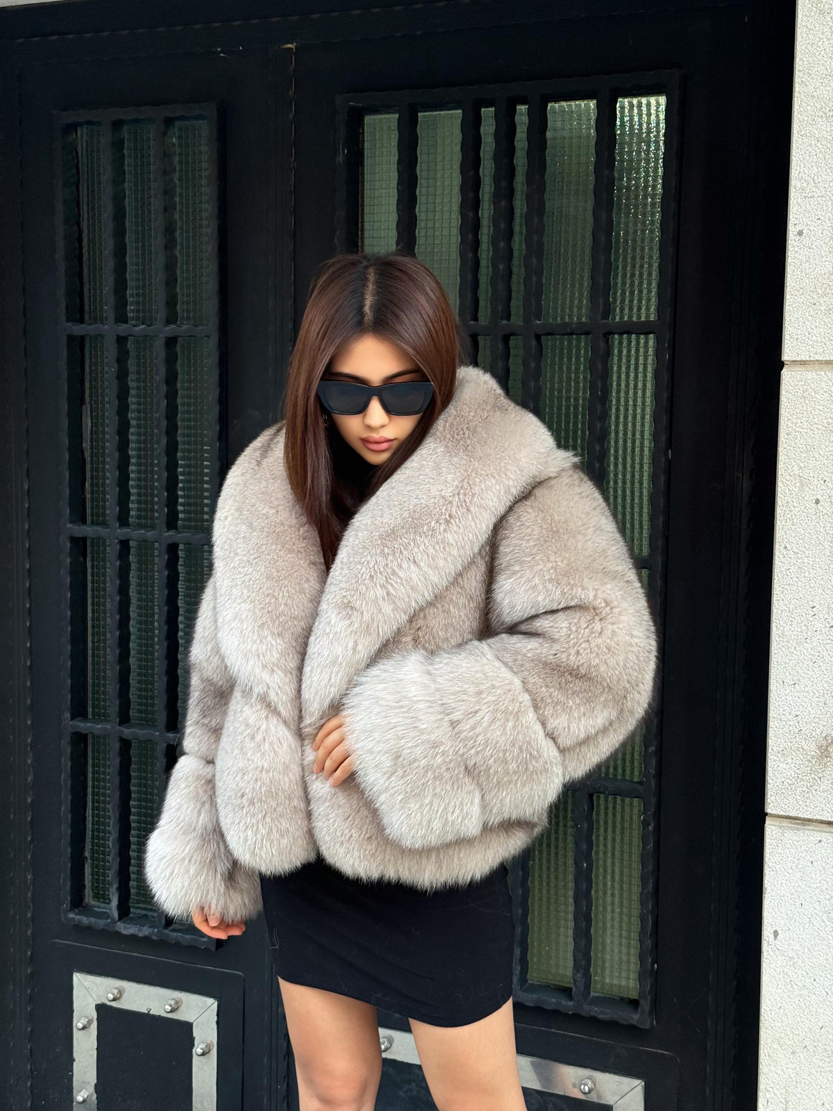 Women’s Beige Fox Fur Coat, Luxury Handmade Full Skin Winter Fur Coat