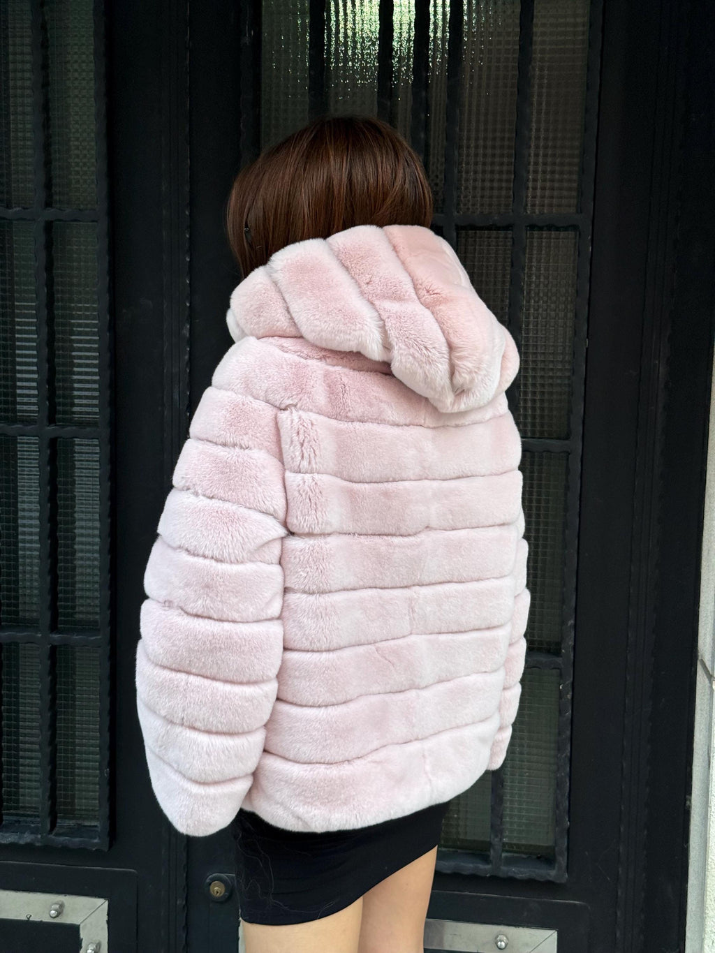 Hooded Pink Rex Rabbit Fur Coat: Short Winter Fur Jacket For Women