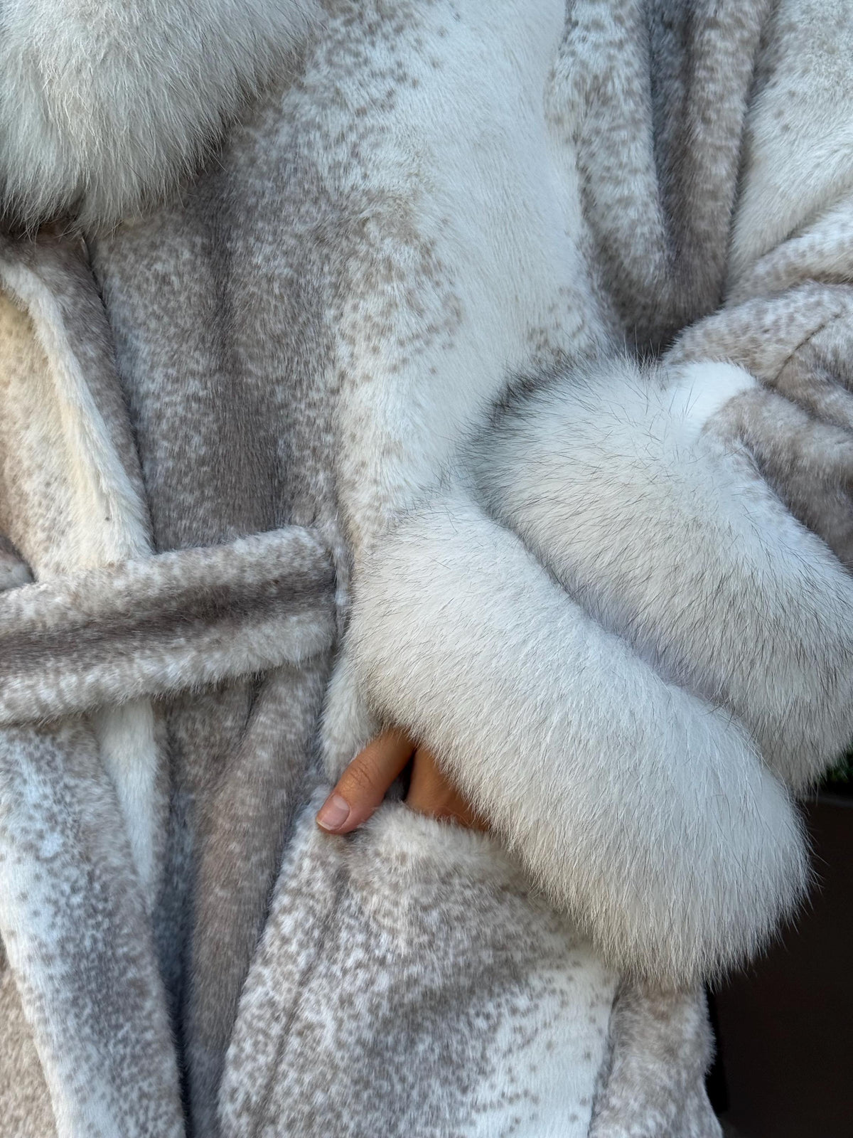 White Faux Mink Fur Cape, Hood&Cuffs Fox Fur Jacket, Women Fox Fur Jacket