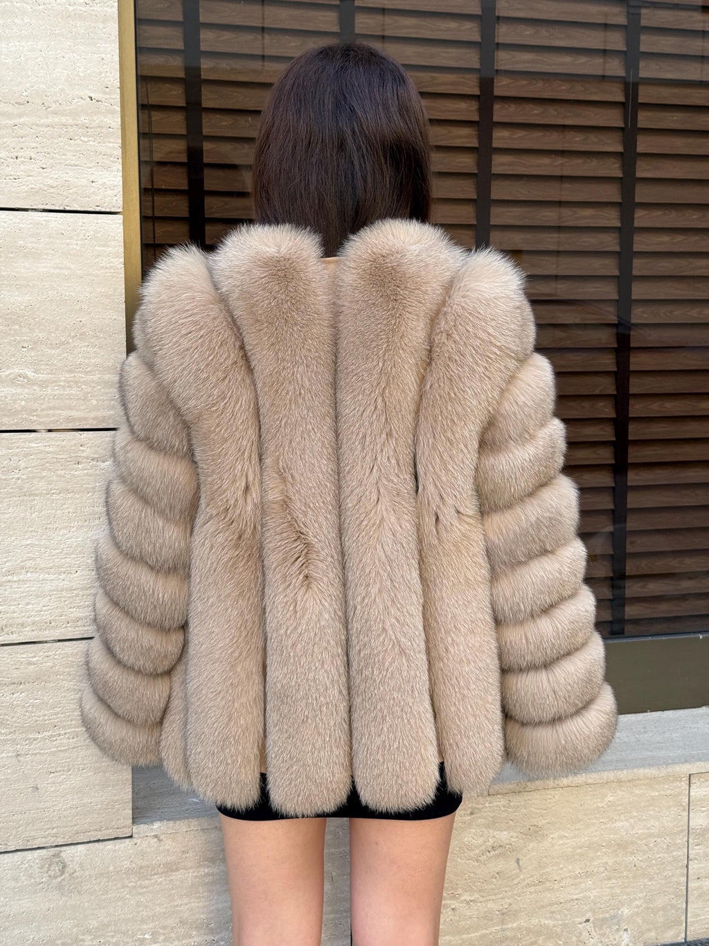 Camel Fox Fur Jacket, Short Handmade Fox Fur Coat, Women Fox Fur Jacket, Vertical Fox Fur Coat