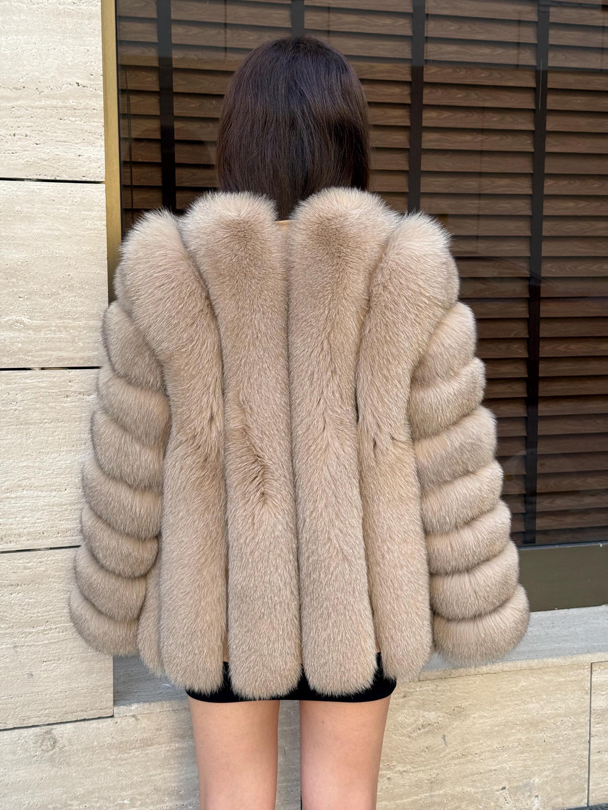 Camel Fox Fur Jacket, Short Handmade Fox Fur Coat, Women Fox Fur Jacket, Vertical Fox Fur Coat