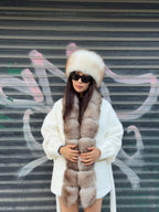White Short Alcantara Coat, Front Fox Fur Jacket, Short Fox Fur Coat, Women Fox Fur Jacket..- Fox Fur
