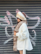 White Short Alcantara Coat, Front Fox Fur Jacket, Short Fox Fur Coat, Women Fox Fur Jacket..- Fox Fur