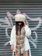 White Short Alcantara Coat, Front Fox Fur Jacket, Short Fox Fur Coat, Women Fox Fur Jacket..- Fox Fur