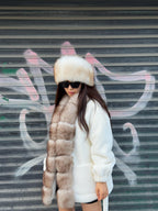 White Short Alcantara Coat, Front Fox Fur Jacket, Short Fox Fur Coat, Women Fox Fur Jacket..- Fox Fur