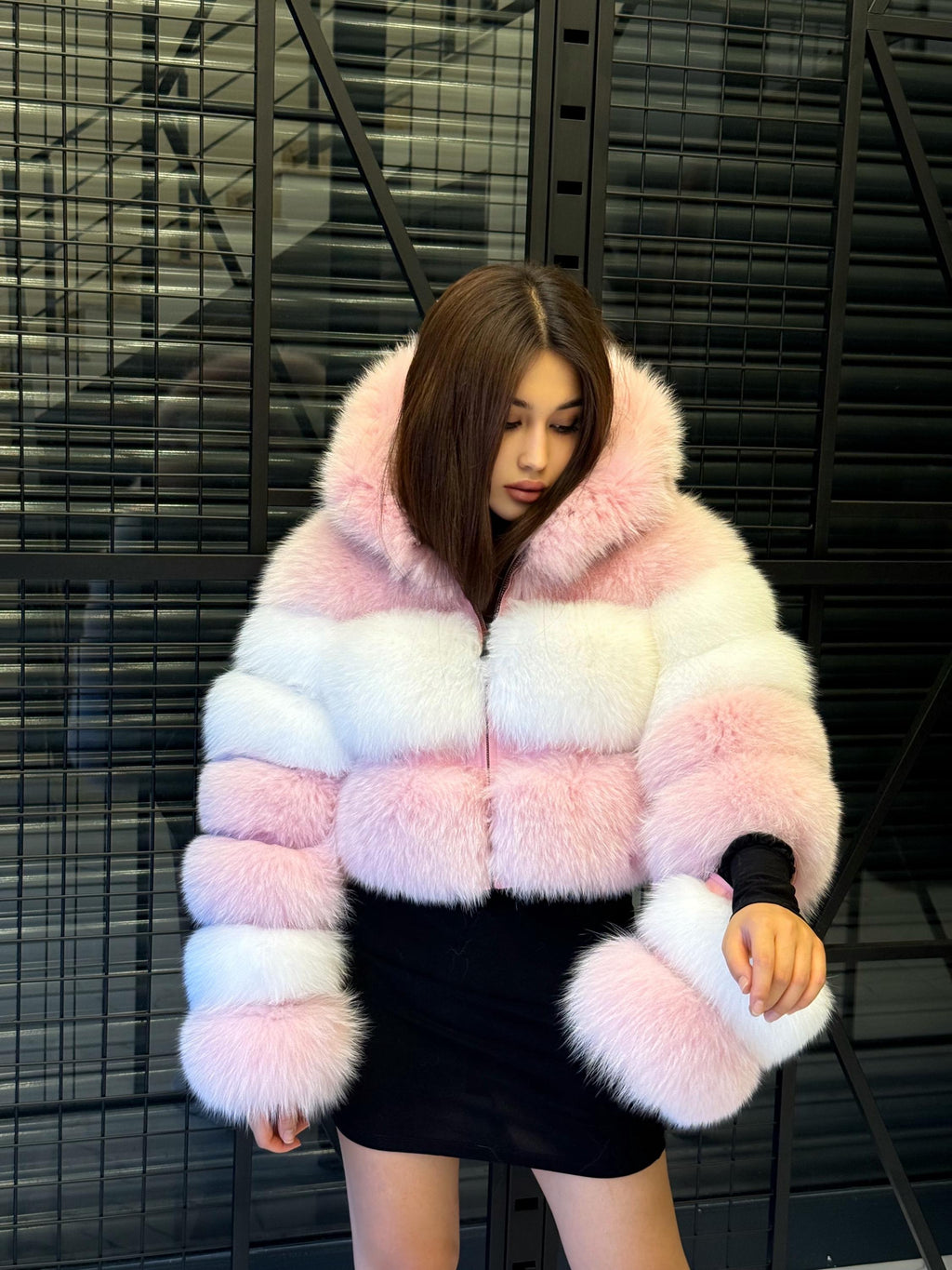 Pink & White Fox Fur Jacket, Short 2 in 1 Vest Coat, Women Fox Fur Jacket. Premium Fox Fur Coat, Crop Fox fur