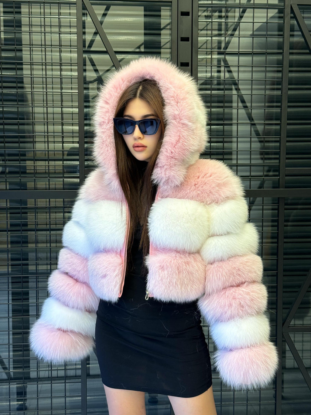 Pink & White Fox Fur Jacket, Short 2 in 1 Vest Coat, Women Fox Fur Jacket. Premium Fox Fur Coat, Crop Fox fur