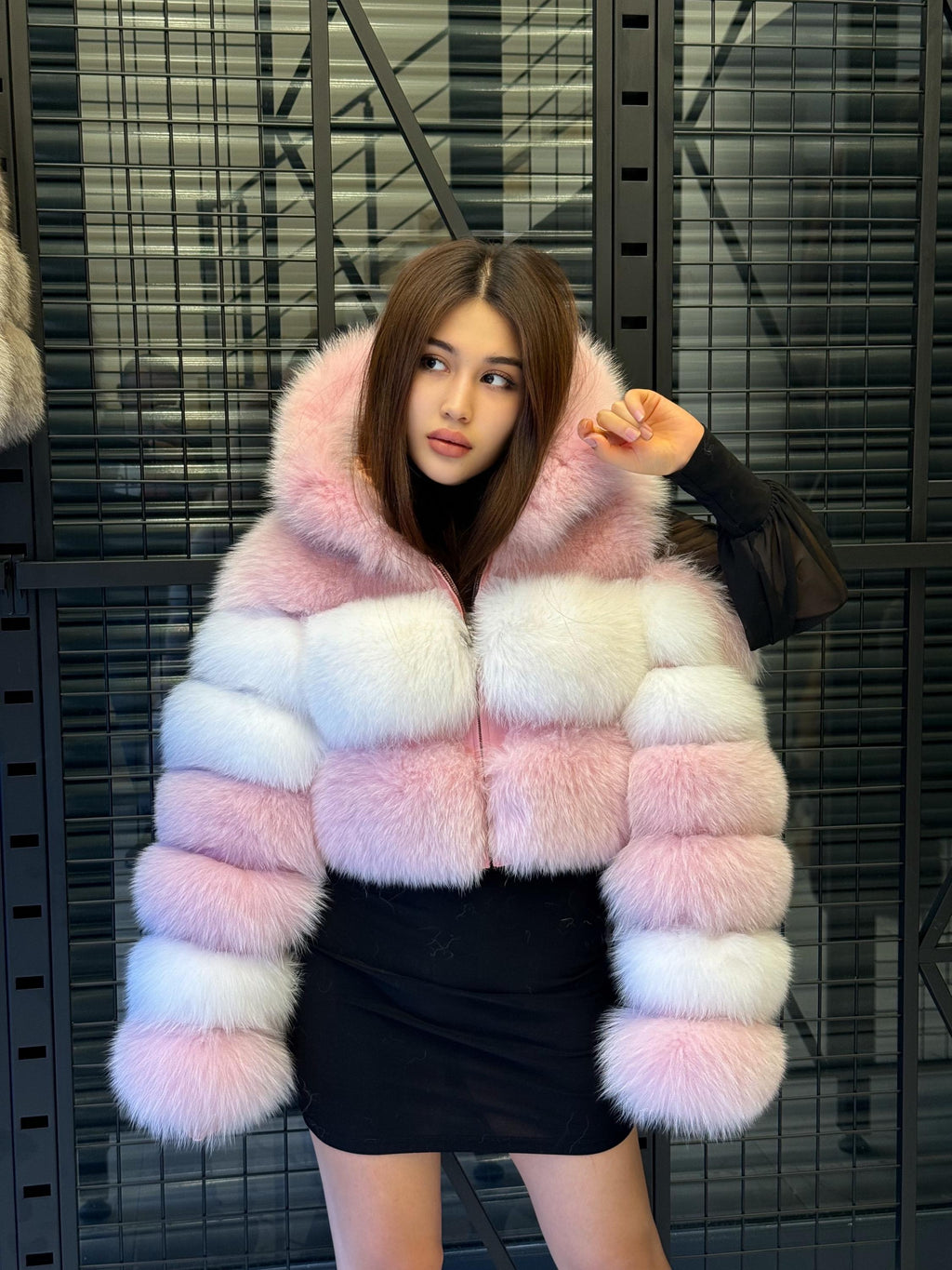 Pink & White Fox Fur Jacket, Short 2 in 1 Vest Coat, Women Fox Fur Jacket. Premium Fox Fur Coat, Crop Fox fur