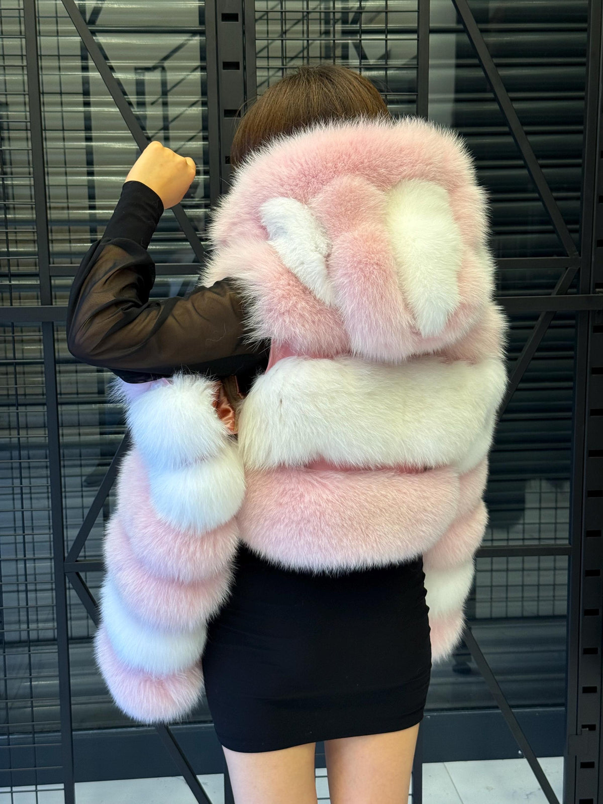Pink & White Fox Fur Jacket, Short 2 in 1 Vest Coat, Women Fox Fur Jacket. Premium Fox Fur Coat, Crop Fox fur