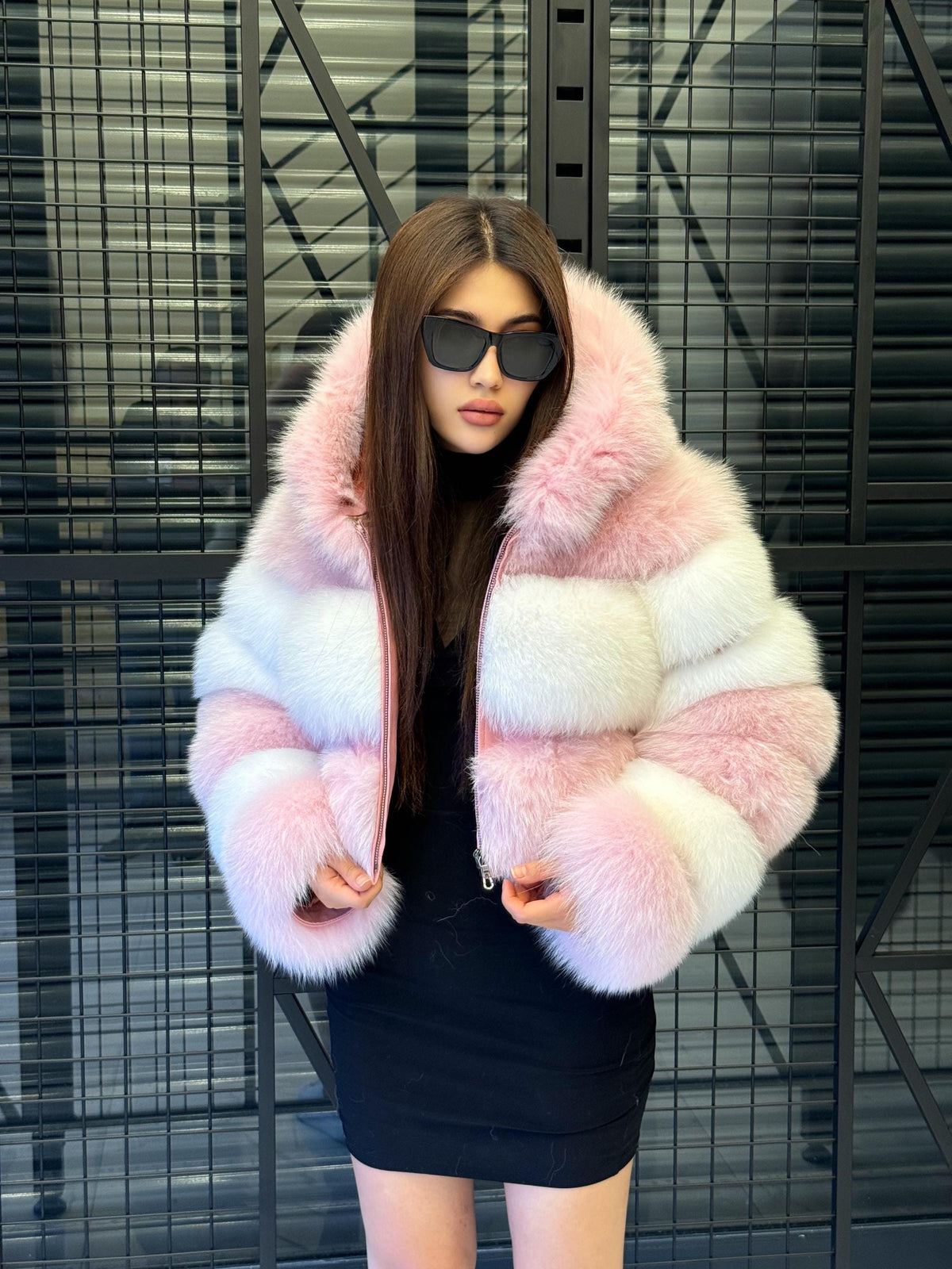 Pink & White Fox Fur Jacket, Short 2 in 1 Vest Coat, Women Fox Fur Jacket. Premium Fox Fur Coat, Crop Fox fur