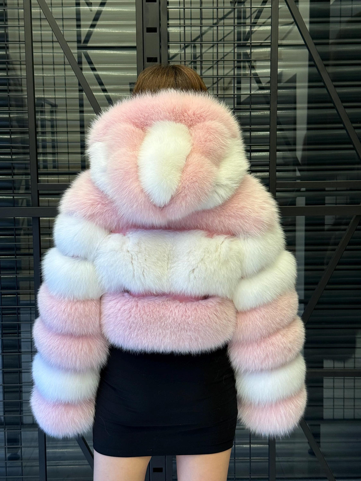 Pink & White Fox Fur Jacket, Short 2 in 1 Vest Coat, Women Fox Fur Jacket. Premium Fox Fur Coat, Crop Fox fur
