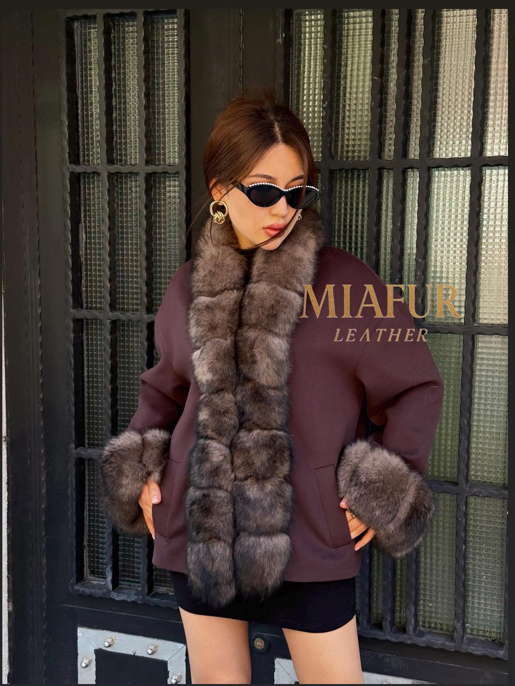 Dark Brown Cashmere Jacket, Short Front Fox Fur Coat For Women