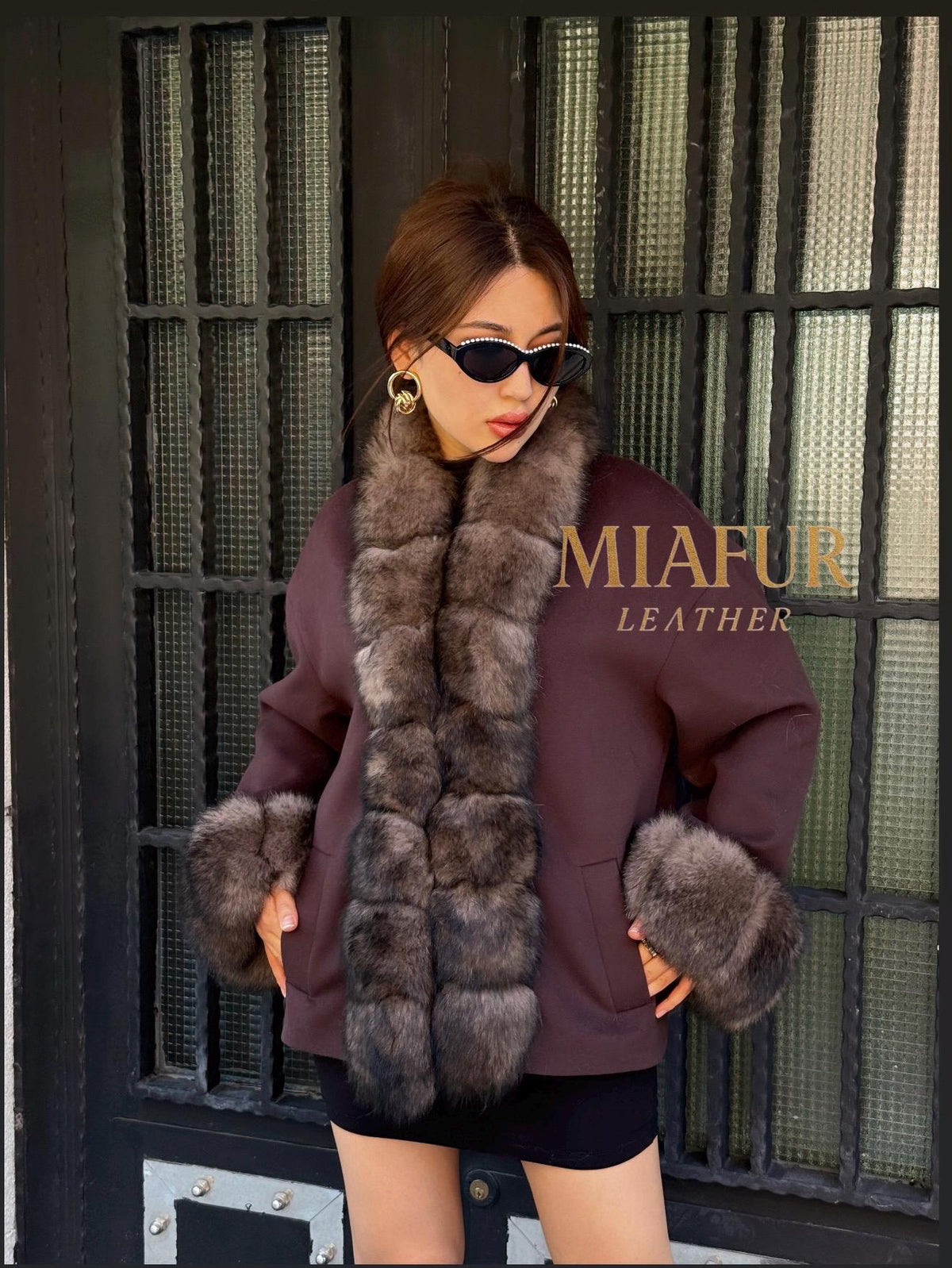 Dark Brown Cashmere Jacket, Short Front Fox Fur Coat For Women