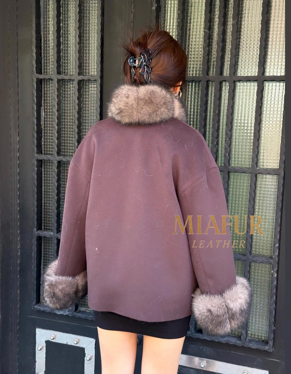 Dark Brown Cashmere Jacket, Short Front Fox Fur Coat For Women