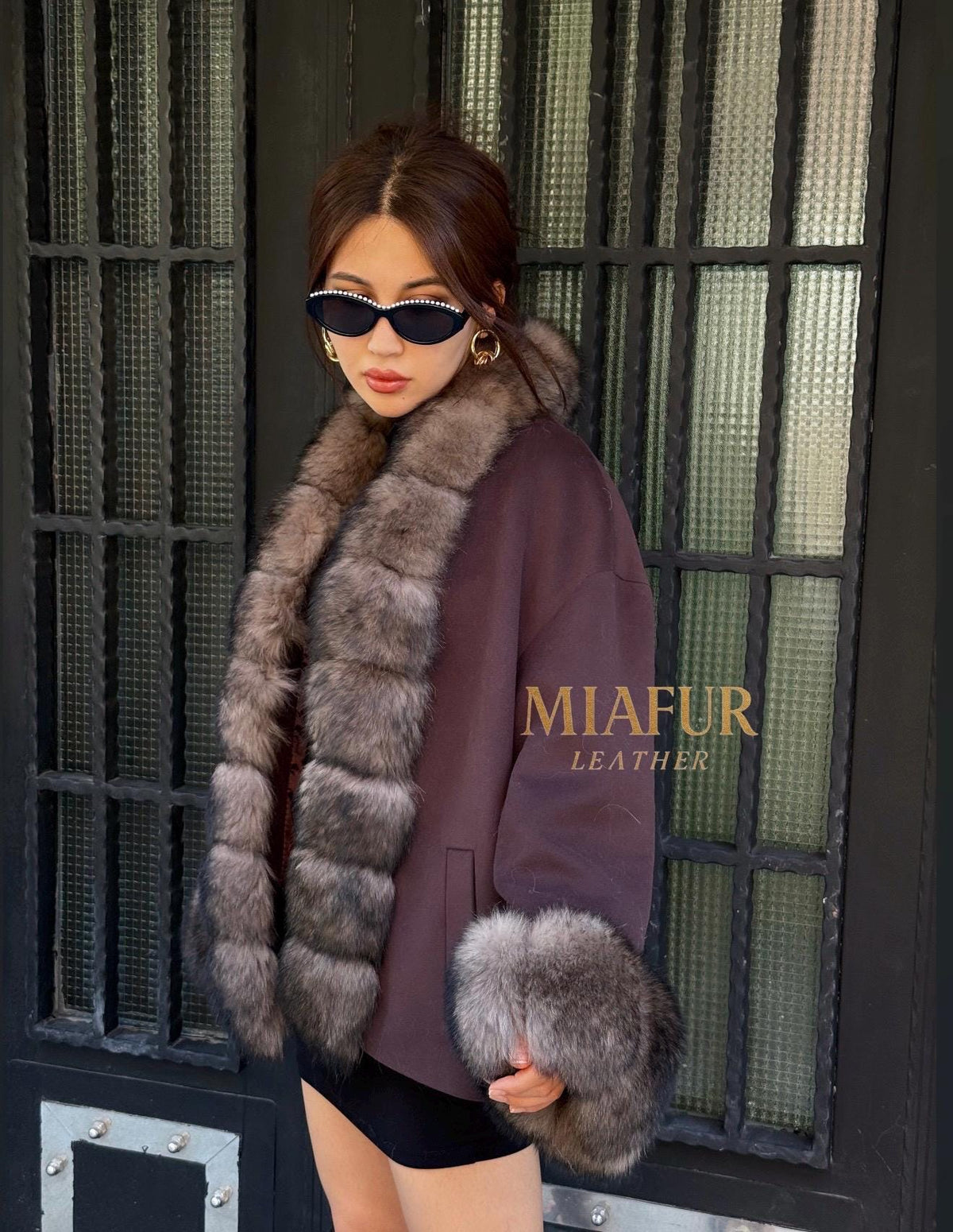 Dark Brown Cashmere Jacket, Short Front Fox Fur Coat For Women