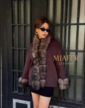 Dark Brown Cashmere Jacket, Short Front Fox Fur Coat For Women