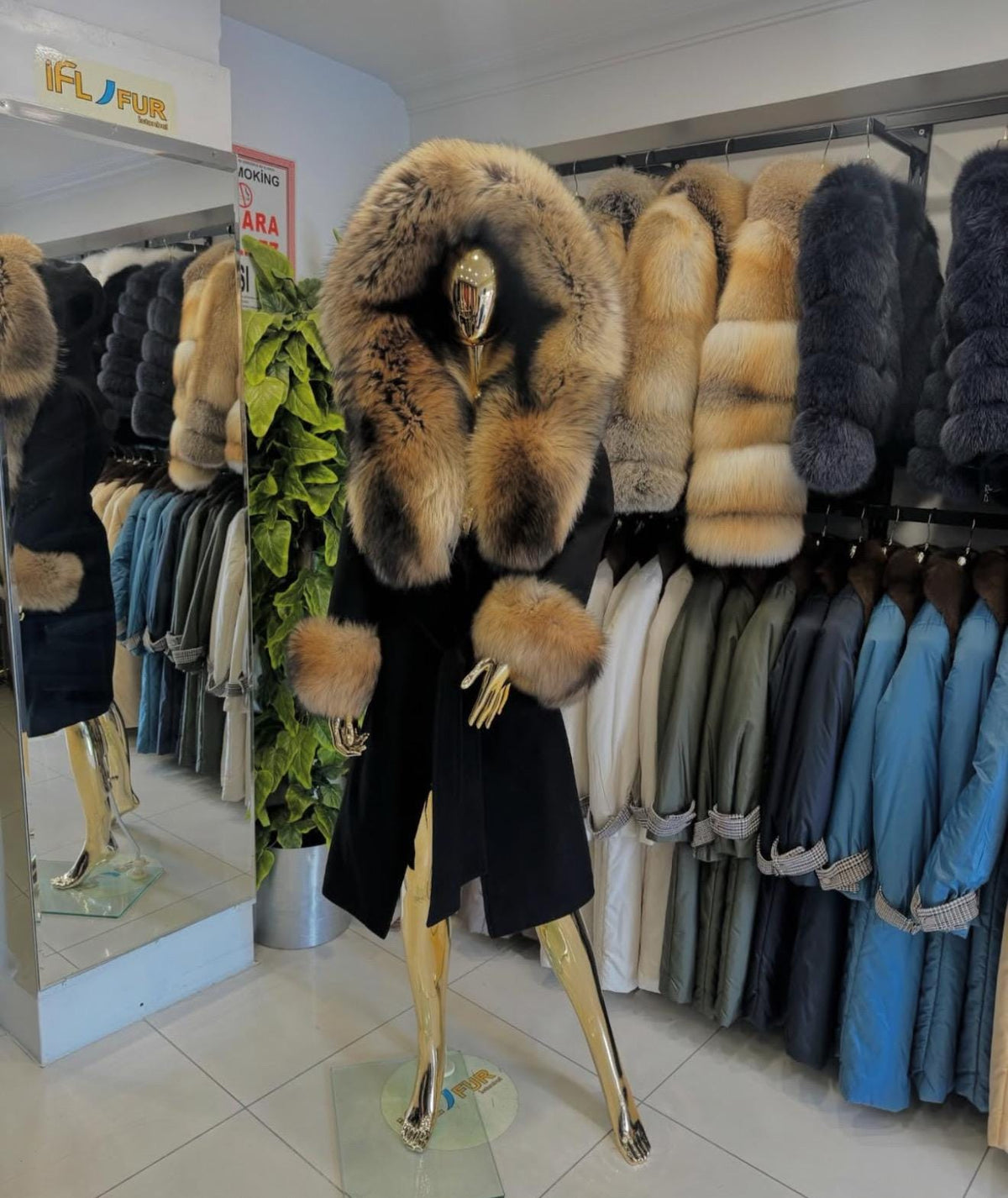 Black Cashmere Coat & Hood Cuffs Fox Fur Jacket, Women Fox Fur Jacket, Gold Raccoon Fox Fur Jacket.. Premium Fox Fur Coat
