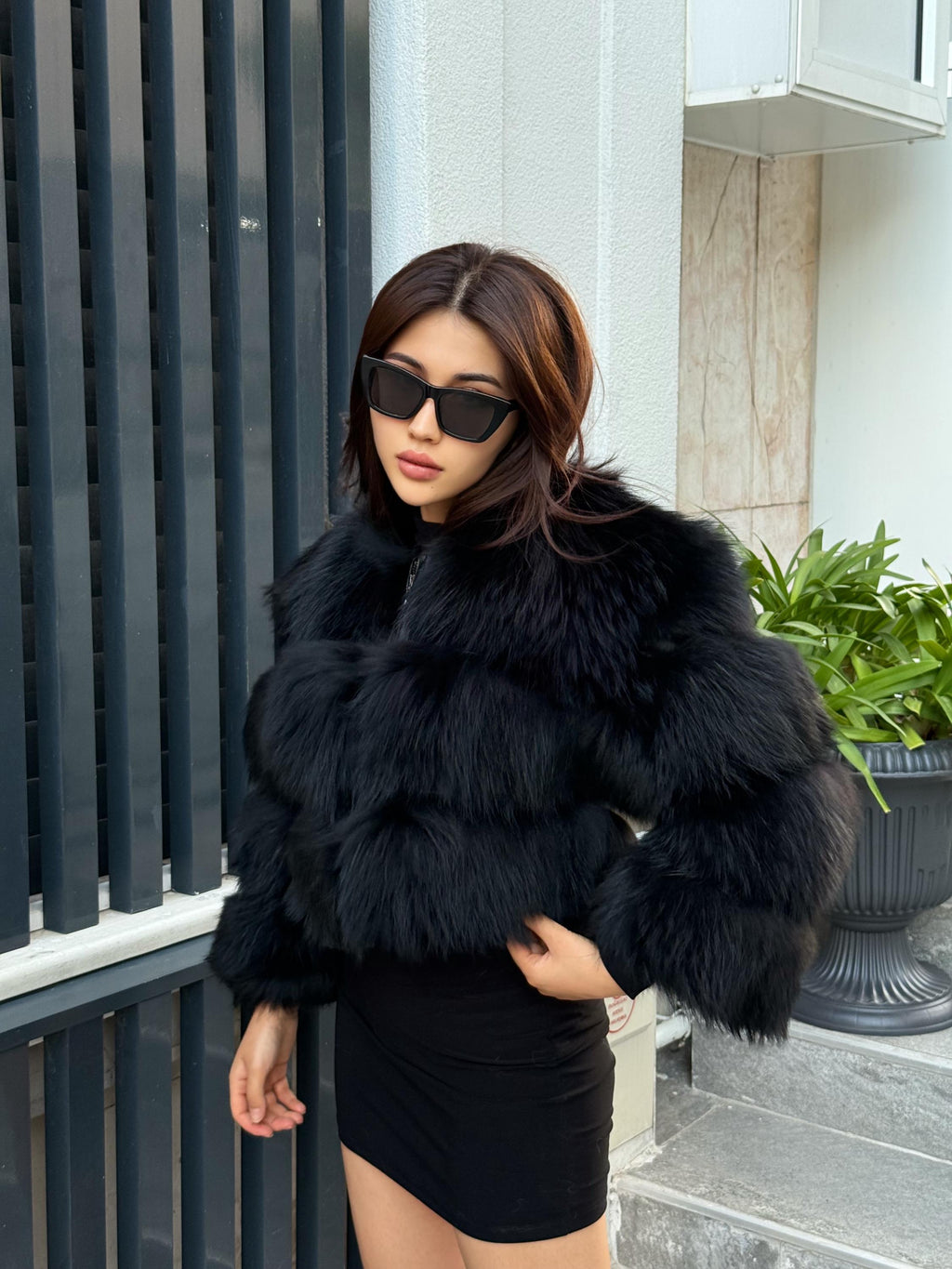 Luxury Black Raccoon Fox Fur Jacket | Handmade Short Cropped Real Fox Fur Coat | Natural Women Winter Fox Fur | Gift for Her