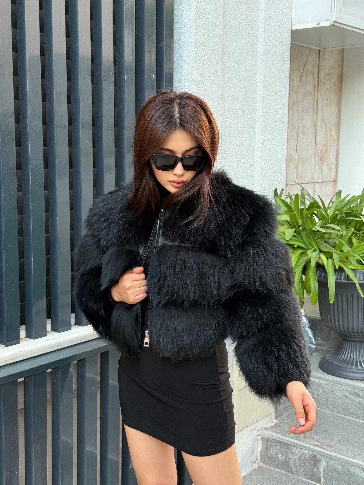 Luxury Black Raccoon Fox Fur Jacket | Handmade Short Cropped Real Fox Fur Coat | Natural Women Winter Fox Fur | Gift for Her