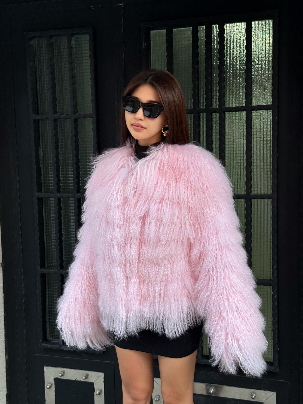 Handmade Sweet Pink Tibetan Fur Coat: Shaggy short Lamb Fur Jacket For Women