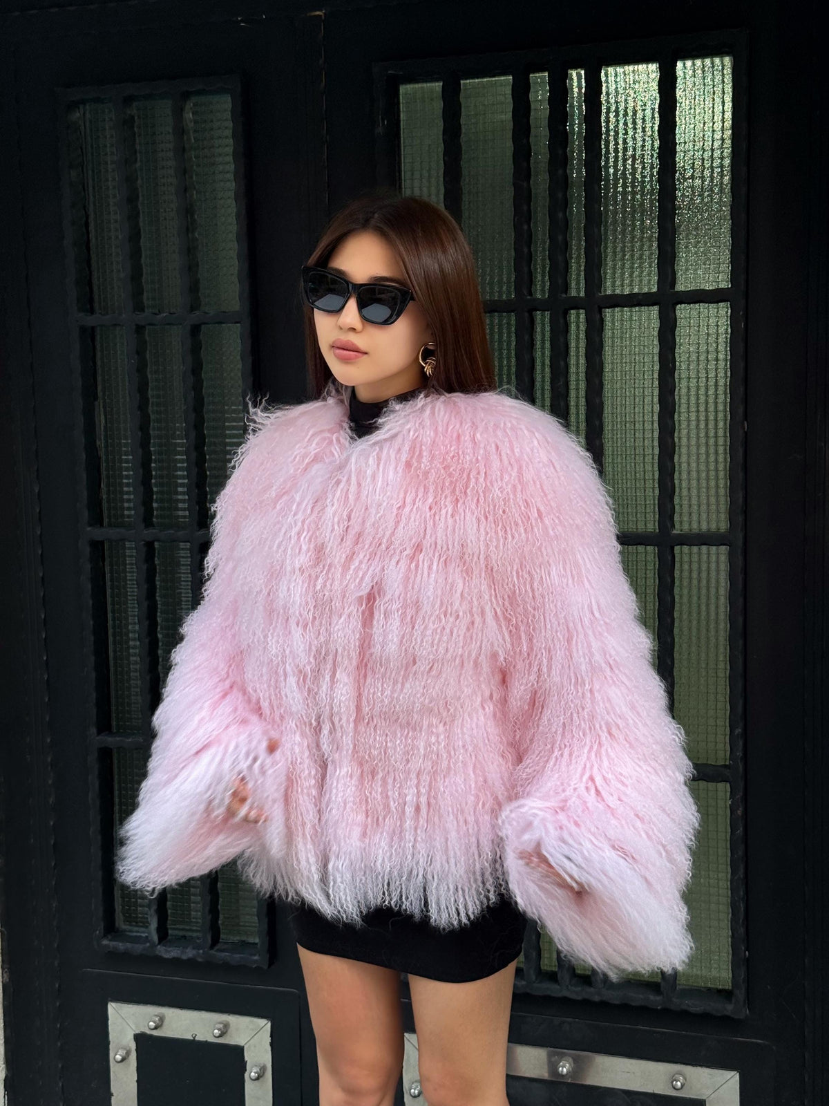 Handmade Sweet Pink Tibetan Fur Coat: Shaggy short Lamb Fur Jacket For Women