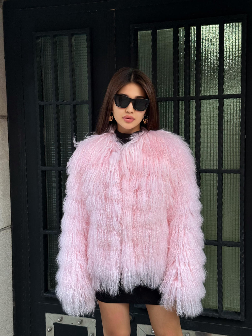 Handmade Sweet Pink Tibetan Fur Coat: Shaggy short Lamb Fur Jacket For Women