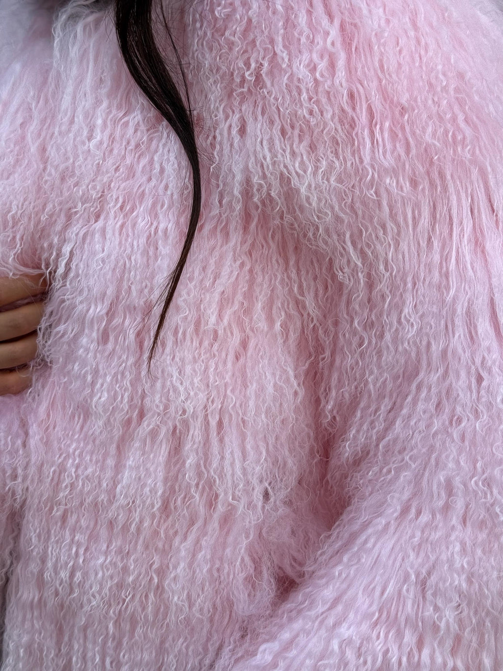Handmade Sweet Pink Tibetan Fur Coat: Shaggy short Lamb Fur Jacket For Women