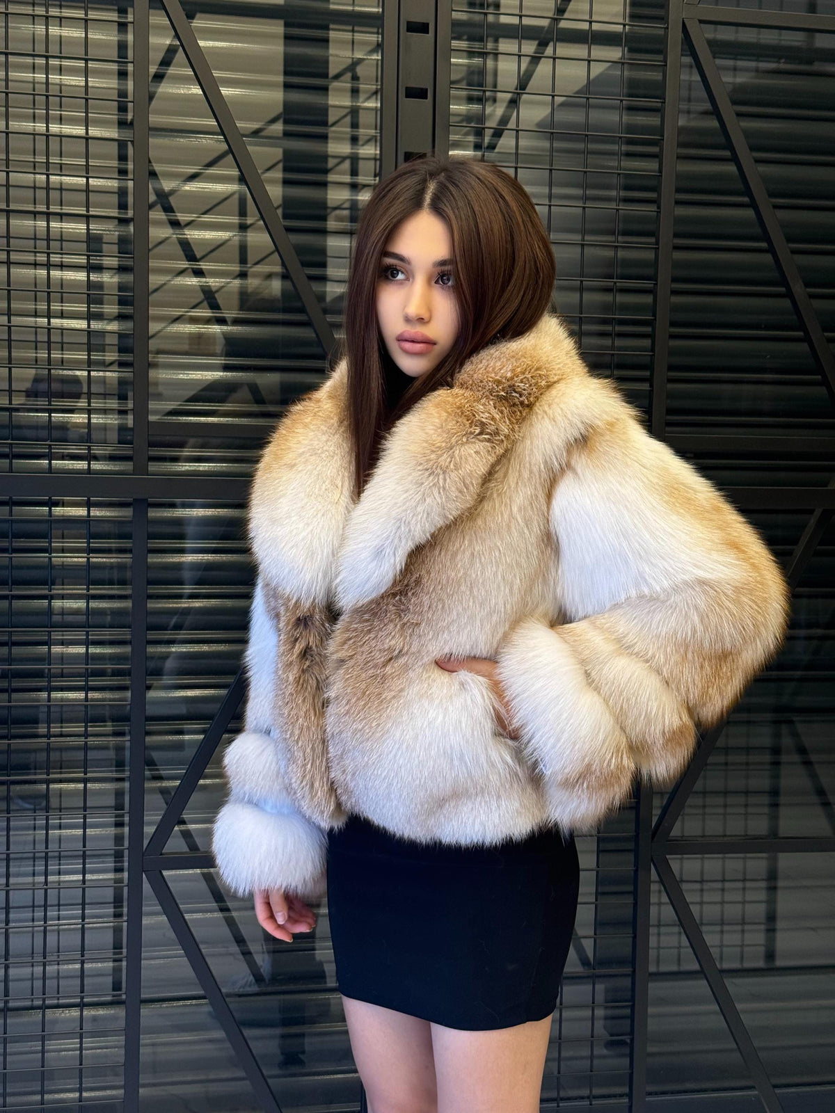 Handmade Gold & White Fox Fur Coat, Luxury Winter Women Jacket
