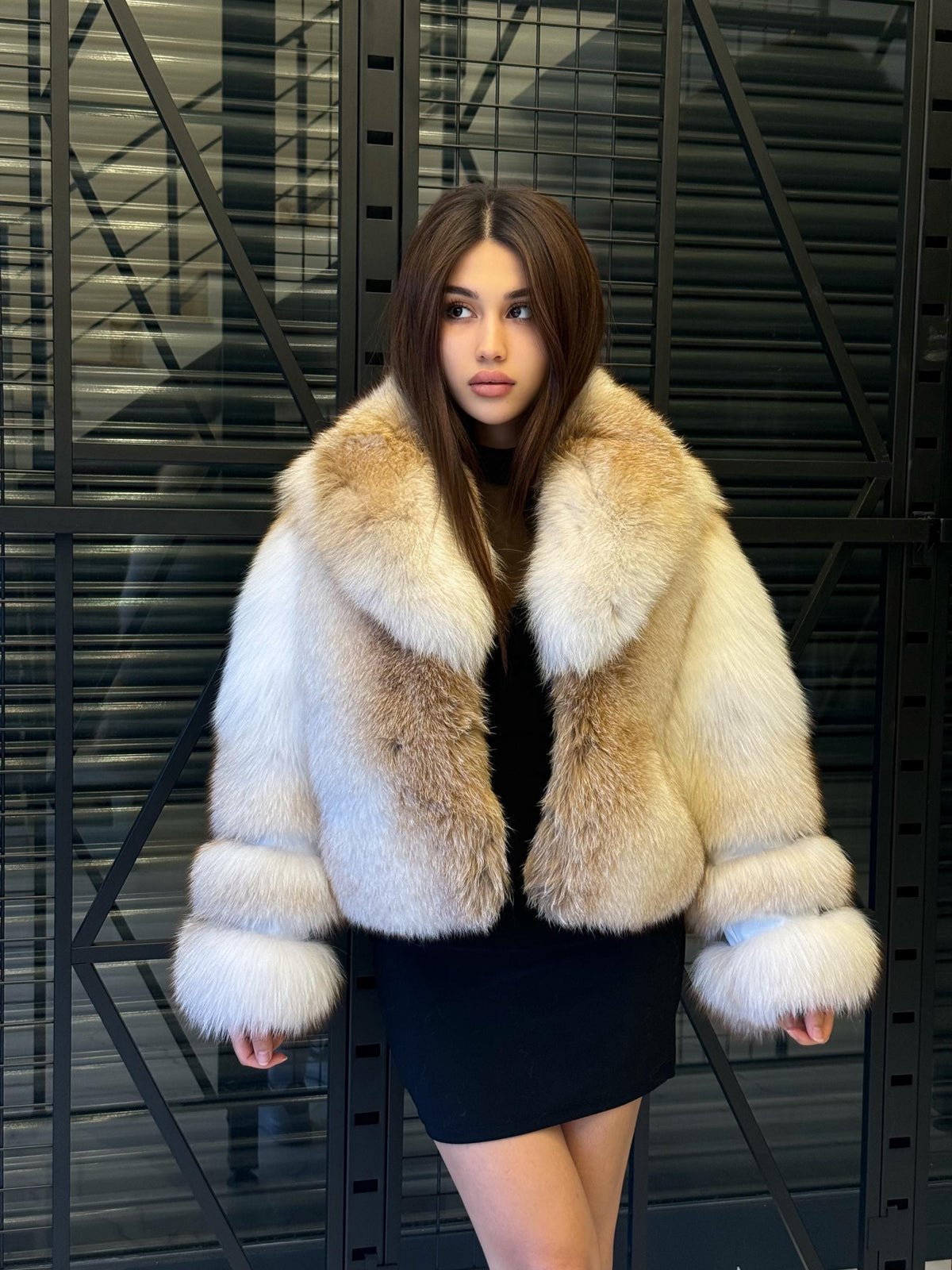 Handmade Gold & White Fox Fur Coat, Luxury Winter Women Jacket