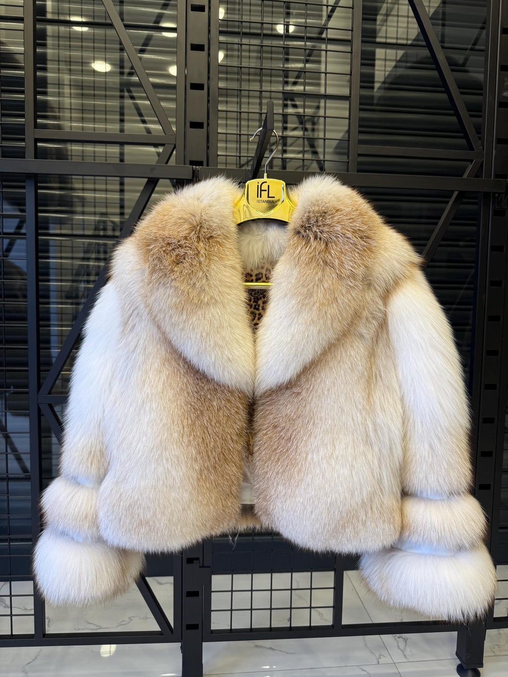 Handmade Gold & White Fox Fur Coat, Luxury Winter Women Jacket