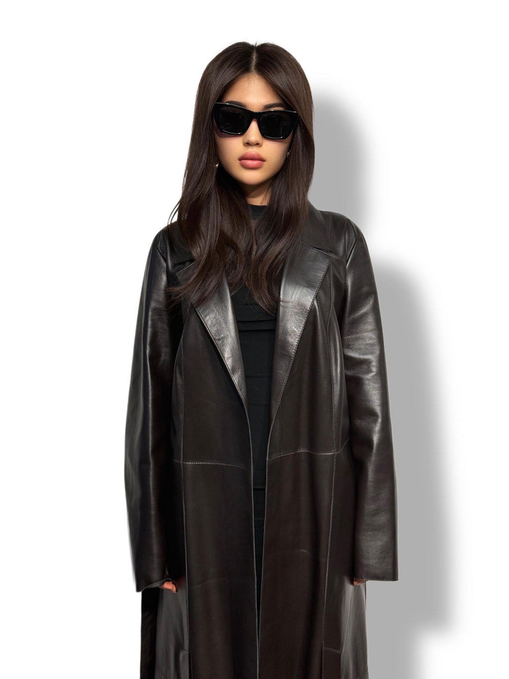 Dark Brown Leather Trench Coat: Elegant Women's Plus Size Sheepskin Coat For Women