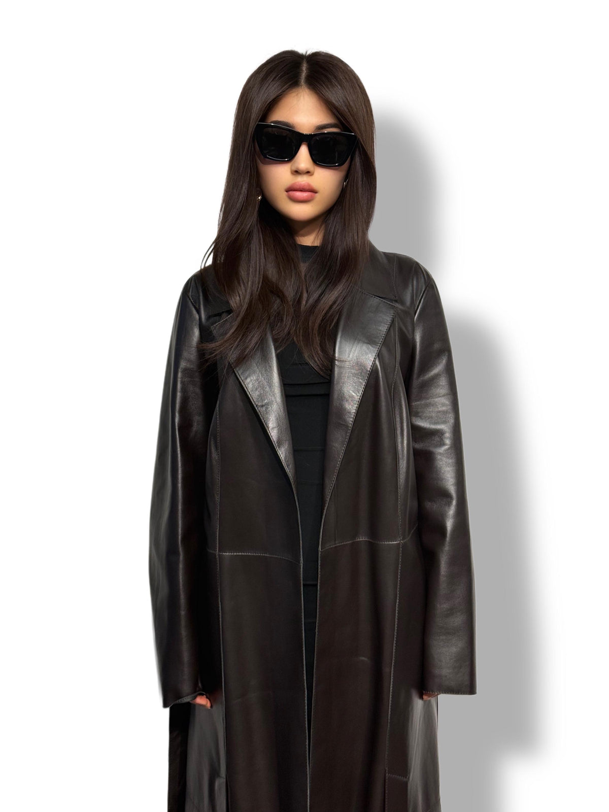 Dark Brown Leather Trench Coat: Elegant Women's Plus Size Sheepskin Coat For Women