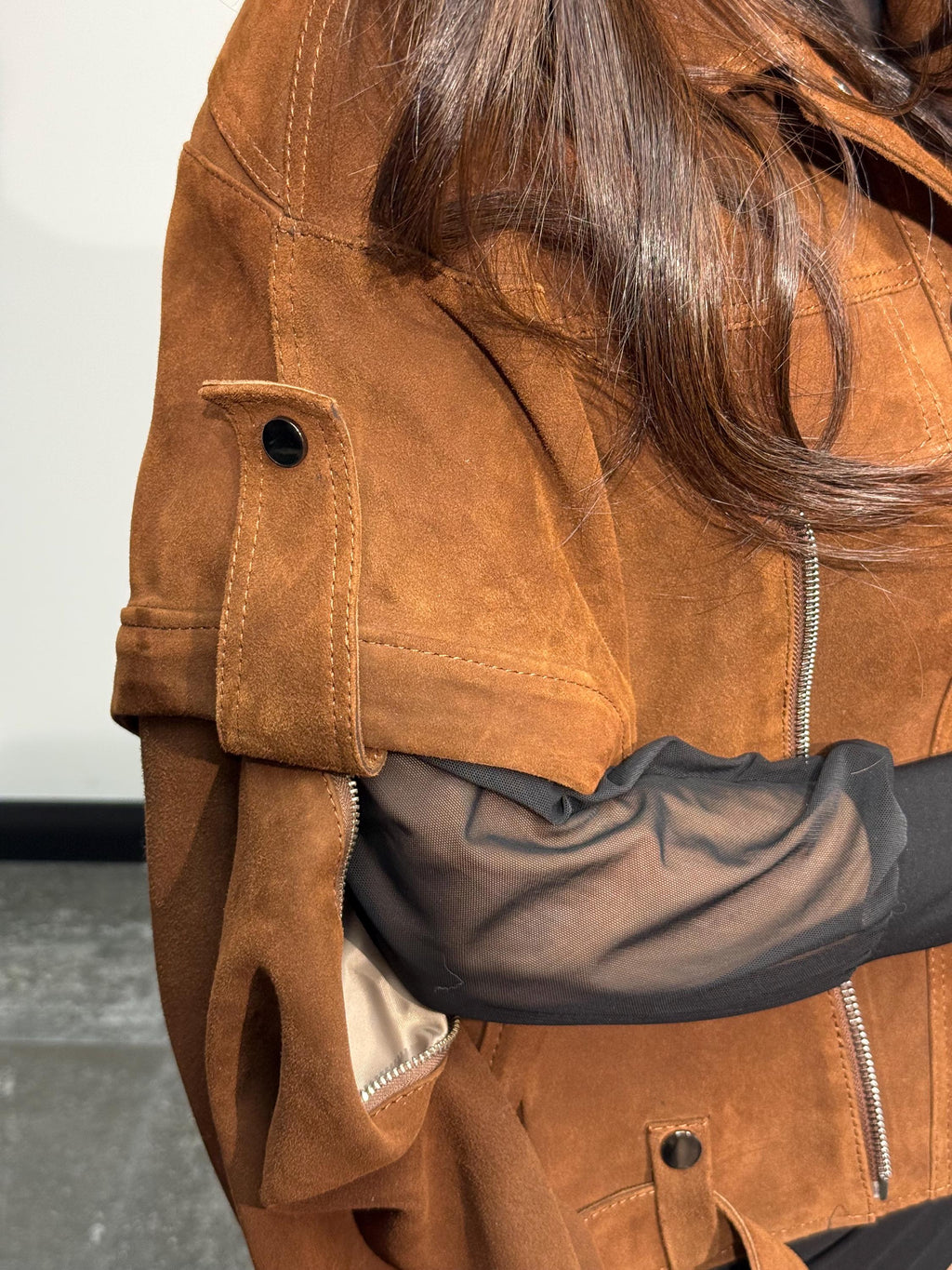 Handmade Brown Suede Biker Jacket: Oversized Detachable Sleeve Coat