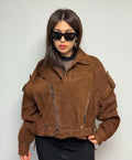 Handmade Brown Suede Biker Jacket: Oversized Detachable Sleeve Coat